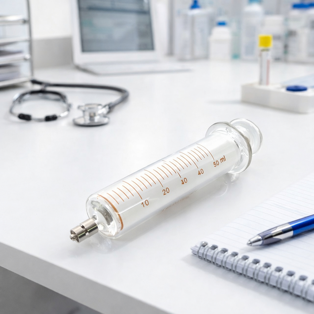 50 ml.[‼️รับประกันของแท้จากโรงงาน💯%]หลอดฉีดยาแก้วปลายโลหะล็อค Metal Luer Lock Syringe,กระบอกสูบใสCle