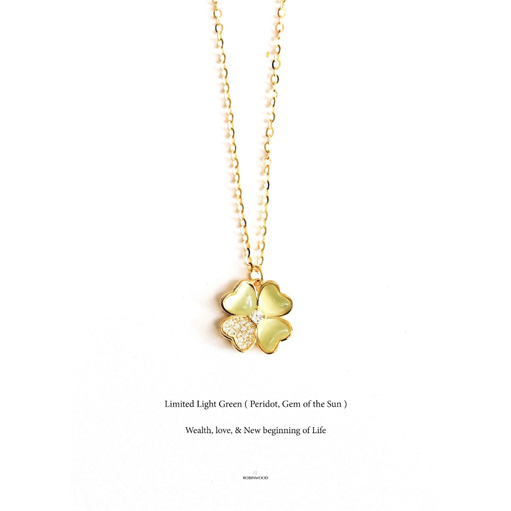 สร้อยคอเงินเเท้โคลเวอร์เขียวอ่อน Limited " Pave Light Green, Peridot, Clover 14-18 Inches