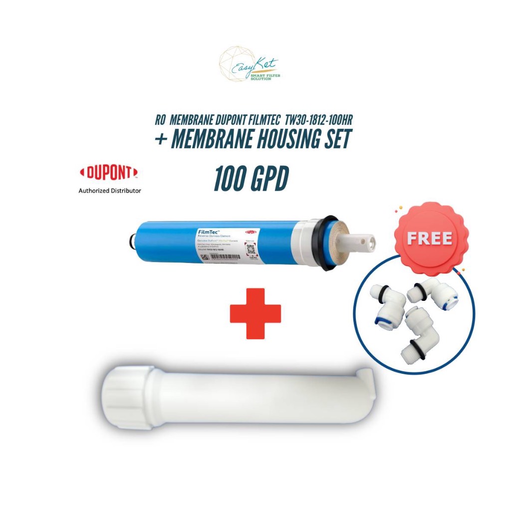 ชุดไส้กรองเมมเบรนพร้อมกระบอก RO EasyKet DuPont FilmTec TW30-1812-100HR (100 GPD) & RO Membrane Housing Set