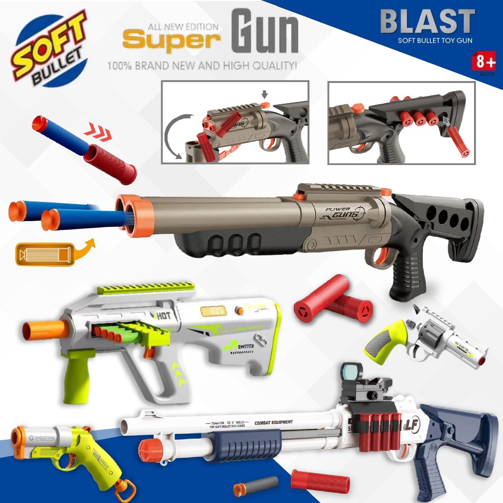 ปืนของเล่น SOFT BULLET ปินลูกซอง ลำกล้องคู่ ลูกกระสุนโฟม มาพร้อมปลอกกระสุน