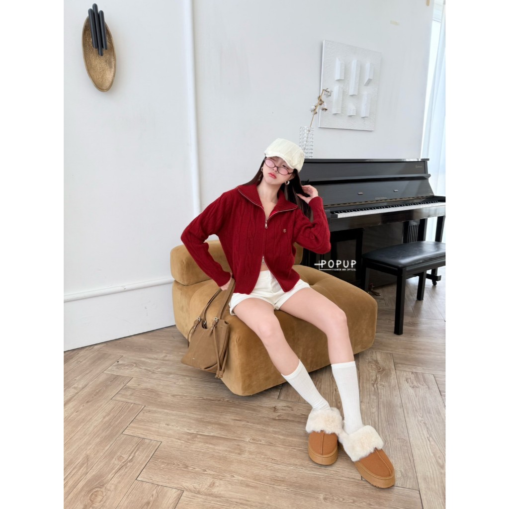POP UP Cable Zip Knit เสื้อไหมพรมซิปคู่ทอลายเปีย คอปก งานพรีเมี่ยม (S–XL) ราคา ถูกที่สุด ดีลบีเคเค แกลเลอรีภาพที่ 6