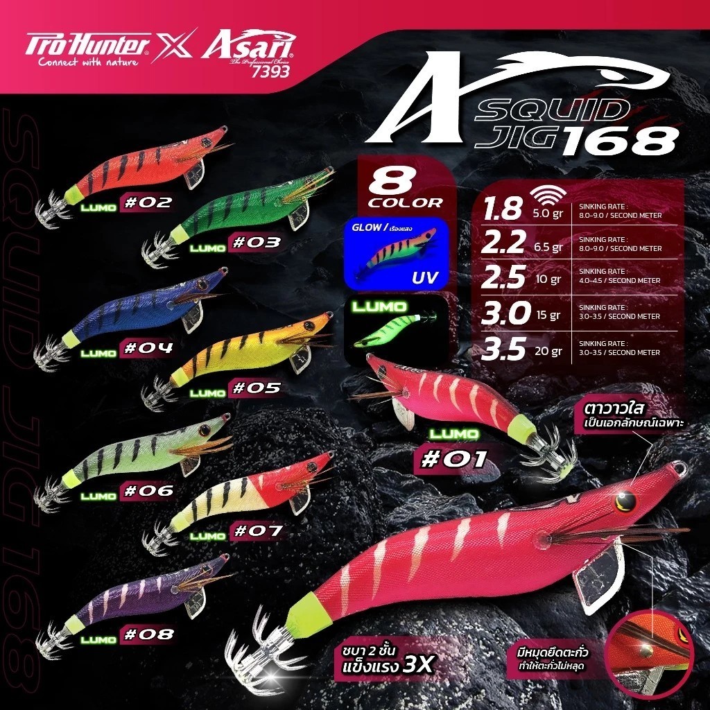 [ ของแท้ ] โยกุ้ง ตกหมึก PRO-HUNTER X ASARI SQUID JIG 168