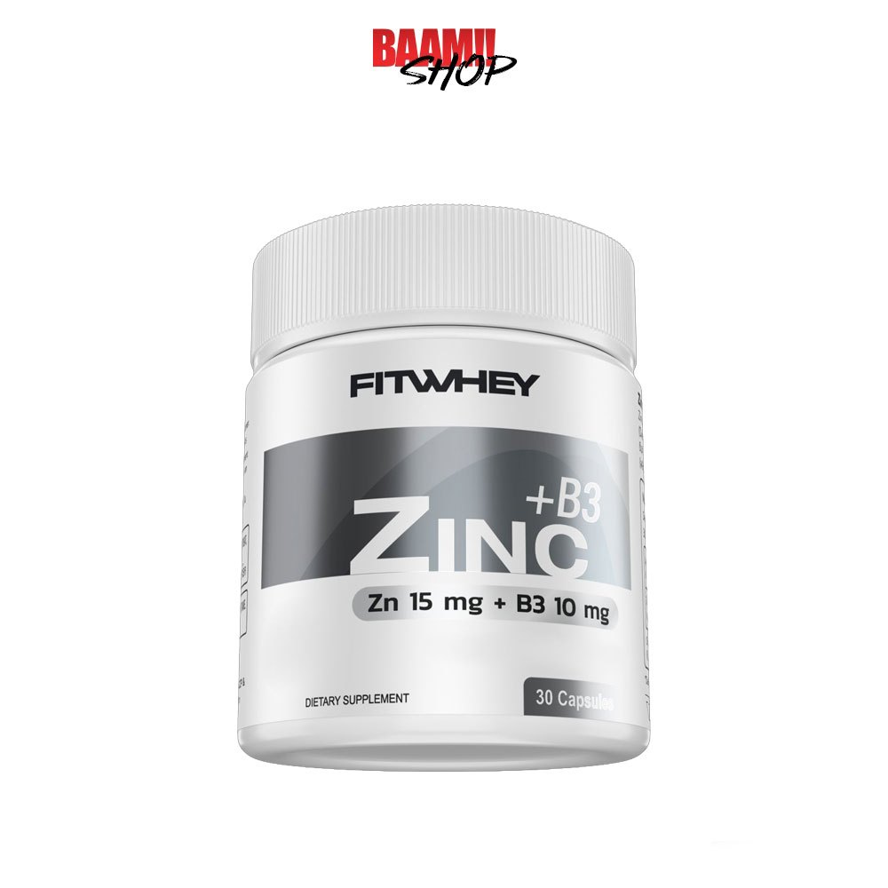 FITWHEY SUPPLEMENTS Zinc + B3 | ช่วยลดสิว ควบคุมความมัน เสริมเกราะผิว 30 Capsules