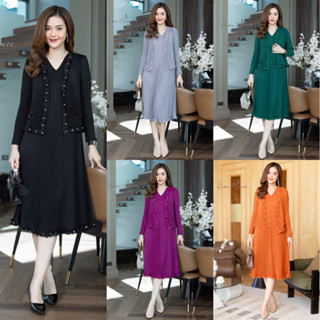 Cutie minute  รหัส PD022525  เดรส+เสื้อคลุมผ้าอัดพลีทกระดูกง…