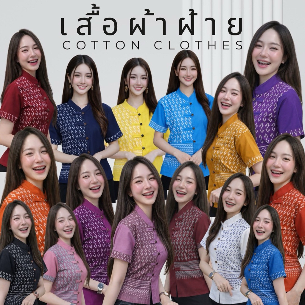 เสื้อผ้าฝ้ายคอจีนแต่งกระดุมป้าย-แต่งลายขอ