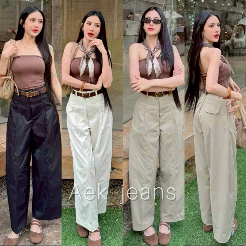 🧸กางเกงขากระบอกเอวสูง 🧸รุ่นLena barrel pants ✨ทรงสวยดีเทลเรียบหรู ได้สบาย🩵