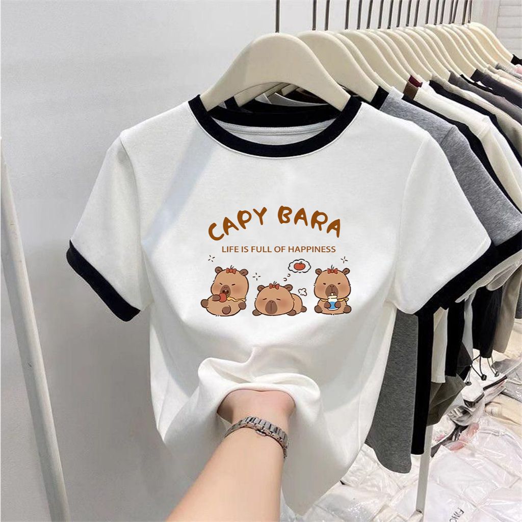 ✨【จัดส่งภายใน 24 ชั่วโมง】เสื้อครอป เสื้อยืดผู้หญิง เสื้อยืดแขนสั้นคอกลม แฟชั่นเกาหลี เสื้อยืดแขนสั้นตัดต่อ แบบครอป