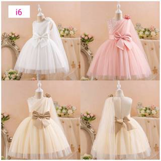 i6 ชุดเดรสออกงานเด็กสไบไหล่ สีขาว ชมพู ครีมทอง พร้อมส่งจากไท…