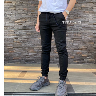 JEANSEXPRESS JOGGER BLACK กางเกงขาจั้มสีดำสนิท ผ้ายืด มีซิปเ…