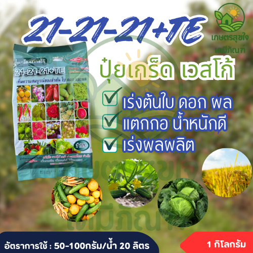 ปุ๋ยเกล็ด 21-21-21 เวสโก้ ขนาด 1 กิโลกรัม ปุ๋ยเกล็ดธาตุหลักสมดุล เหมาะสำหรับทุกช่วงการเจริญเติบโต