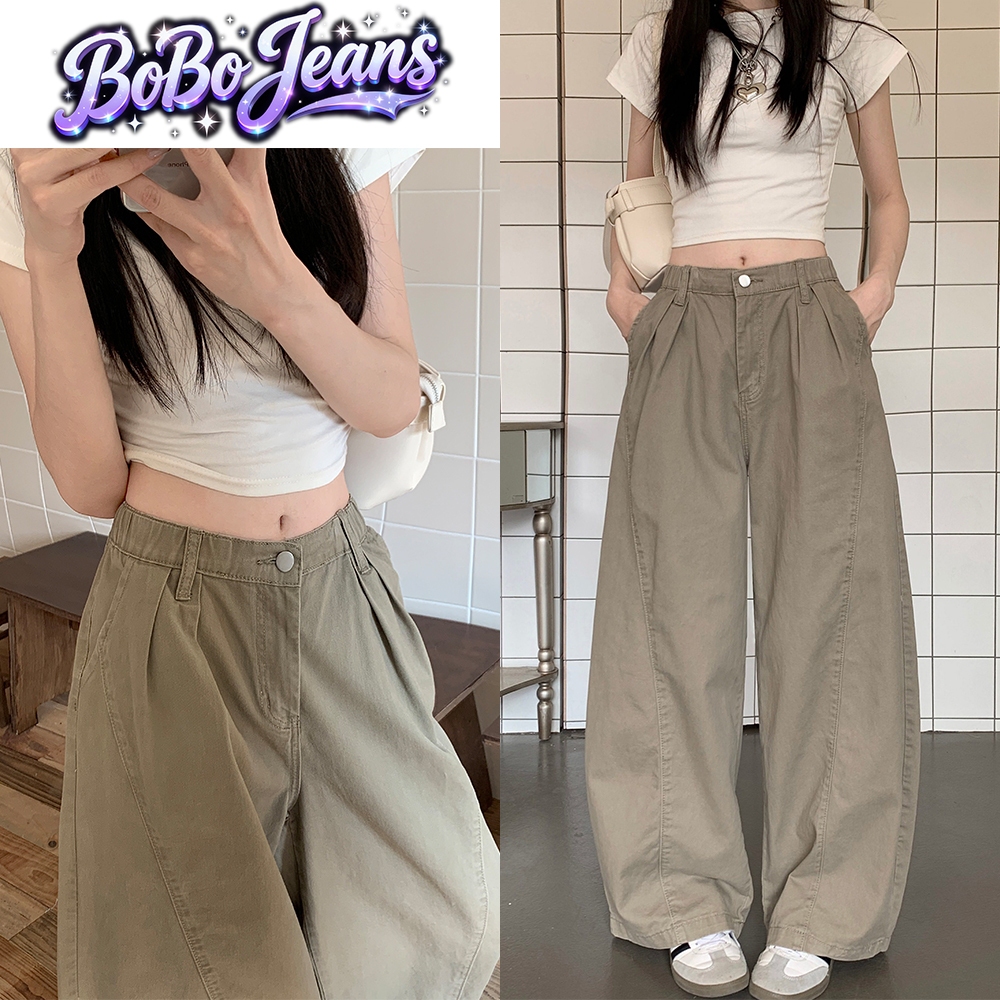 BoBo Jeans ส่งตรงกรุงเทพ กางเกงยีนส์อเมริกันย้อนยุค เอวสูงยาวขา เรียบหรูสไตล์ฮ่องกง ผ้าสบายใส่ดี ทนซักสไตล์เด่น