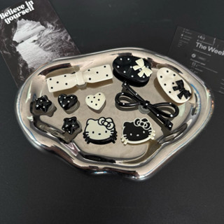 สีดำและสีขาวคลื่นจุด kt แมวหลุมรองเท้าดอกไม้รองเท้าอุปกรณ์เส…