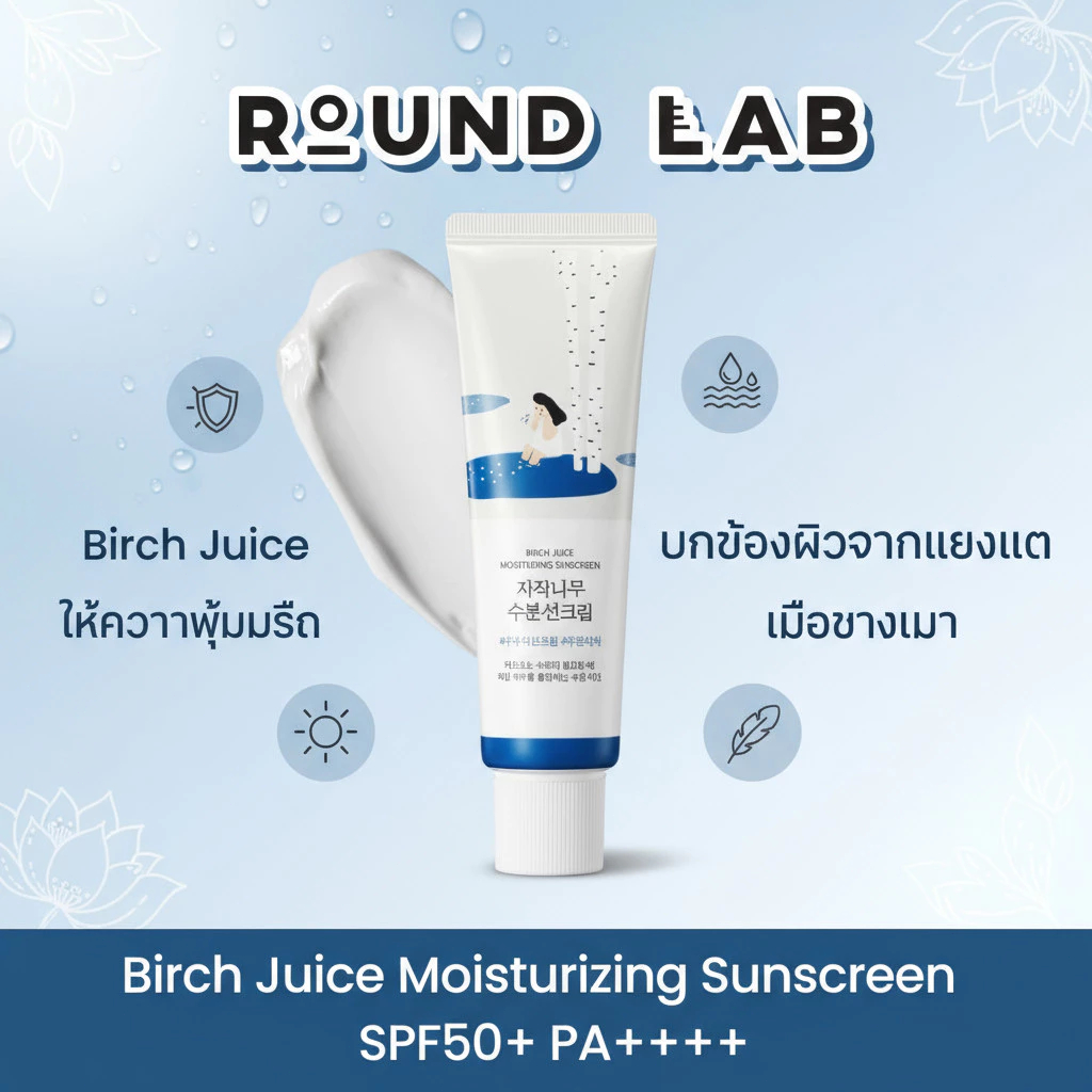 ROUND LAB Birch Juice Moisturizing Sunscreen SPF50+ PA++++ เนื้อบางเบา สบายผิว 50ml