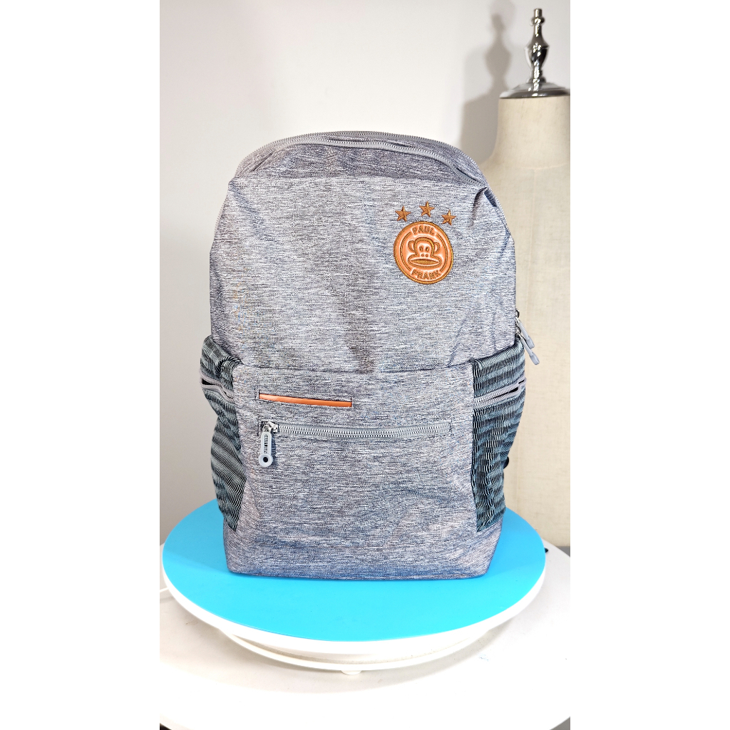 Paul Frank:กระเป๋าเป้สะพายหลังสีเทา ผ้าแคนวาสหนากันน้ำ ความจุขนาดใหญ่ แข็งแรง ทนทาน