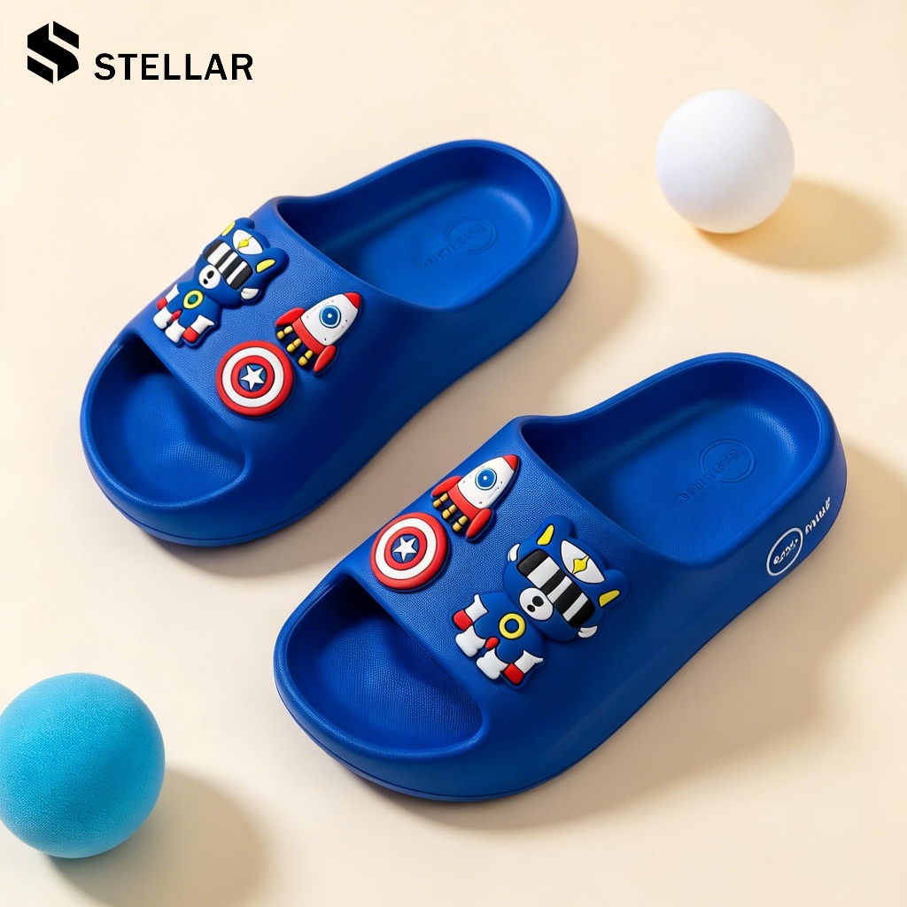 😊STELLAR รองเท้าแตะเด็กแบบการ์ตูน ดีไซน์กันลื่น สไตล์ฤดูร้อน ยางนิ่มมาก ใส่สบาย