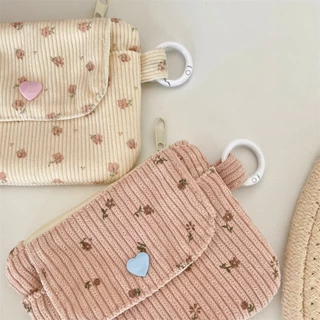 พร้อมส่ง🇹🇭 A114 กระเป๋าใส่เหรียญพิมพ์ลายผ้าลูกฟูก กระเป๋าสตางค์ผู้หญิง กระเป๋าใส่บัตรแบบมีซิป ใส่หูฟัง