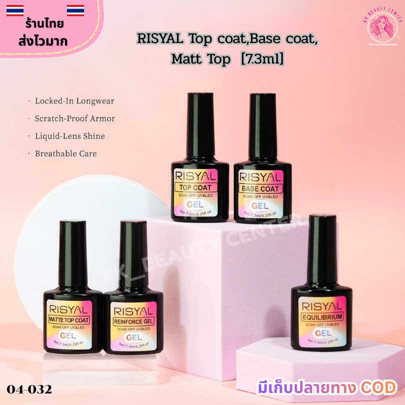 (สินค้าส่งจากไทย) RISYAL ขวดดำ7.3ml Base Coat, Top Coat, Matt Top, Reinforcement Gel, equilibrium 04-032
