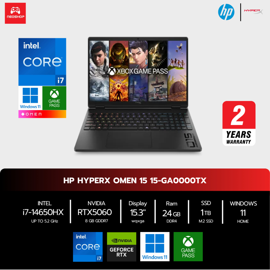 HyperX OMEN 15-GA0000TX i7-14650HX I RTX5060 I 24GB/1TB I 2.5K 180Hz I Win11 I By.neoshop