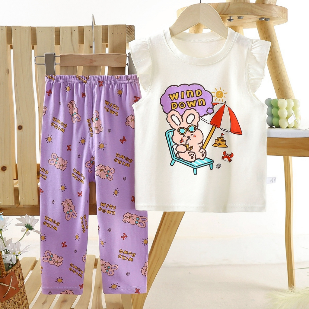 ชุดเซ็ทใหม่เด็กผู้หญิง เสื้อแขนสั้นทรงระบาย+กางเกงขายาว รูปที่ 3