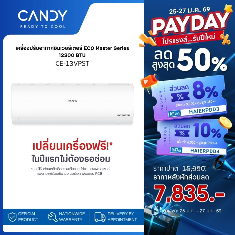 [ใหม่! 2025] Candy เครื่องปรับอากาศอินเวอร์เตอร์ ECO Master Series