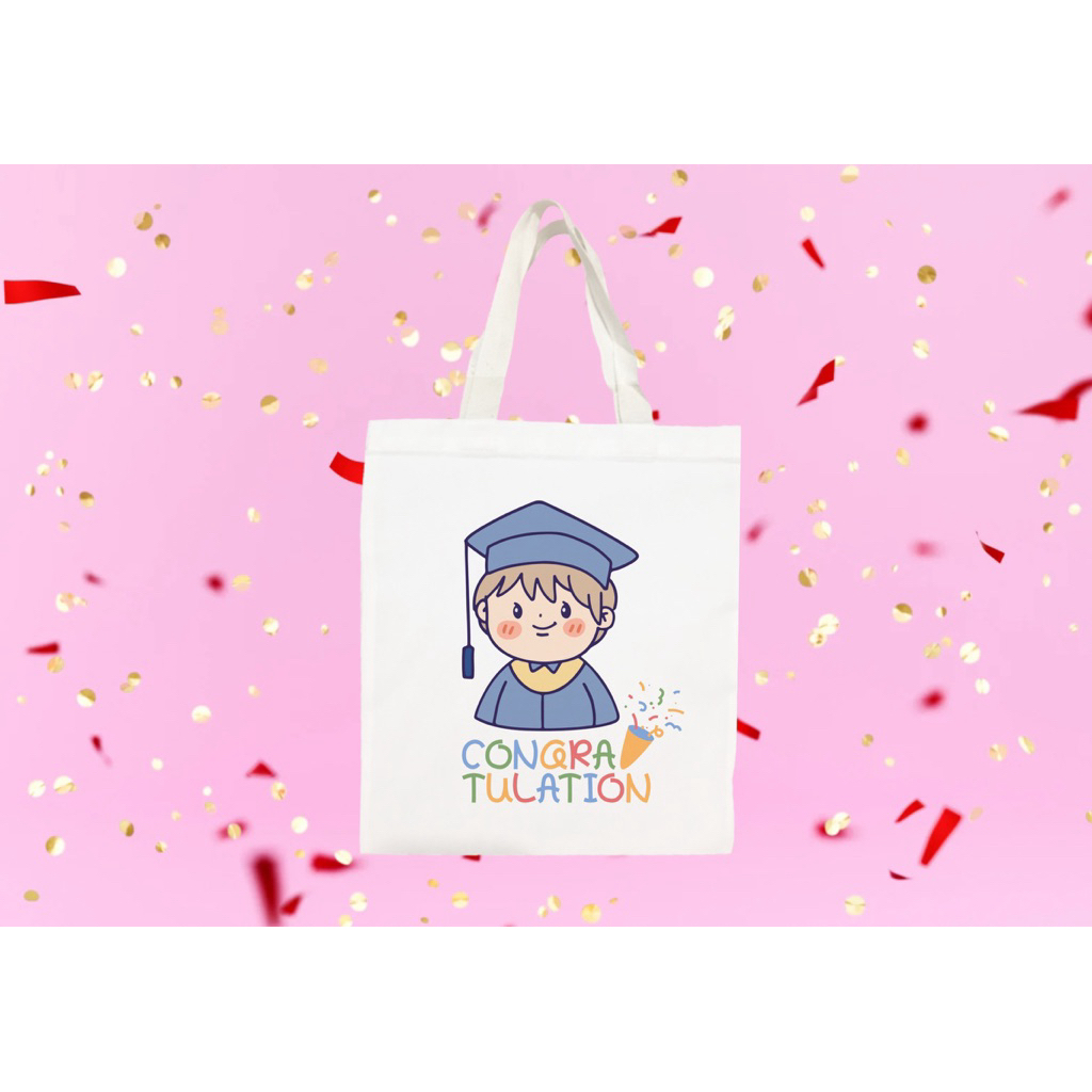 กระเป๋าผ้าของขวัญสำหรับงานปัจฉิมสกรีนลายบัญฑิตย์สุดแสนน่ารัก ราคา ถูกที่สุด ดีลบีเคเค แกลเลอรีภาพที่ 2