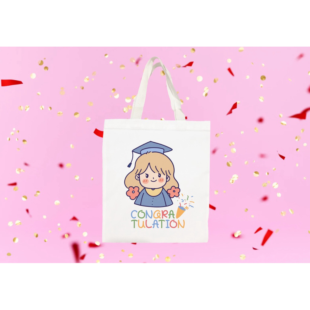 กระเป๋าผ้าของขวัญสำหรับงานปัจฉิมสกรีนลายบัญฑิตย์สุดแสนน่ารัก ราคา ถูกที่สุด ดีลบีเคเค แกลเลอรีภาพที่ 3