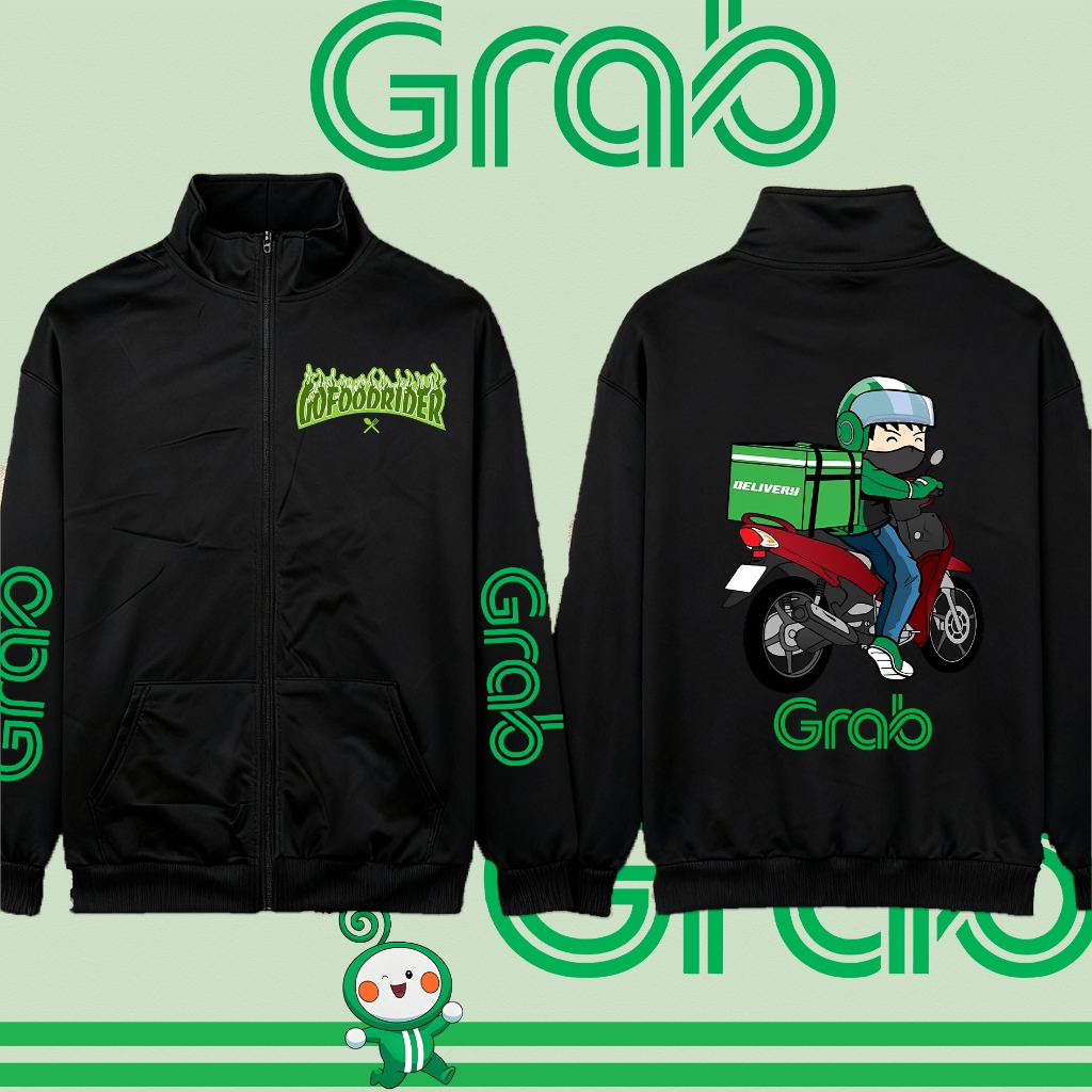 Baju Sulam Grab Simple Grab Food ยืนคอ Cardigan Grab Food Delivery Pure เสื้อสเวตเตอร์แขนยาวผ้าฝ้าย 