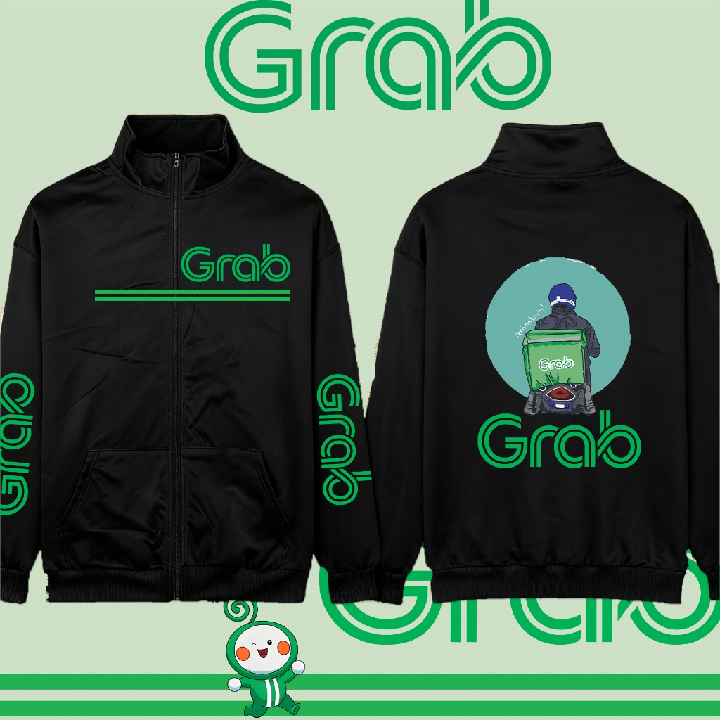 Baju Sulam Grab Simple Grab Food ยืนคอ Cardigan Grab Food Delivery Pure Cotton long-sleeved sweatshi