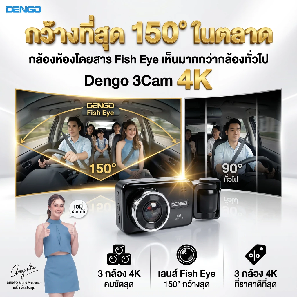[กล้องรถเอมี่ 3 กล้องชัด 4K] Dengo 3 Cam 4K กล้องติดรถยนต์ 3กล้อง ห้องโดยสารเลนส์กว้าง เชื่อมต่อ Wifi ประกัน 1 ปี thumbnail 7