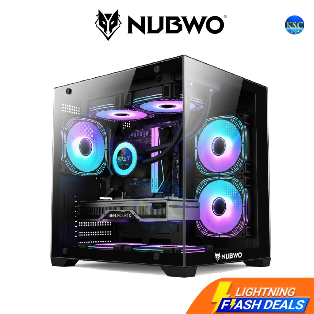รุ่นใหม่ NUBWO STRONGHOLD เคสคอมพิวเตอร์ PC mATX CASE NPC-334 3FANs RGB