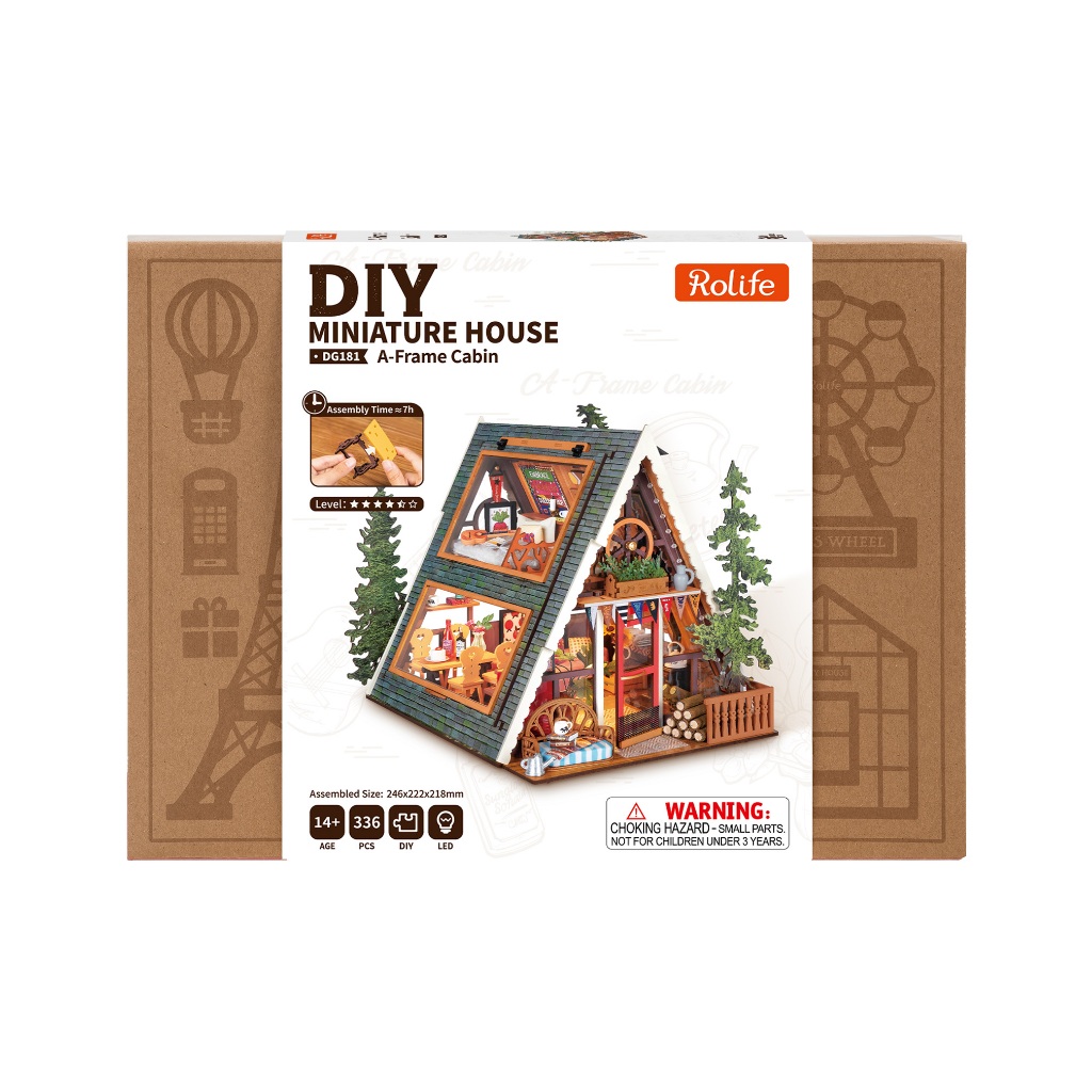 Robotime & Rolife ชุดโมเดล ตัวต่อไม้ A-Frame Cabin DIY Miniature House DG181 พร้อมส่ง