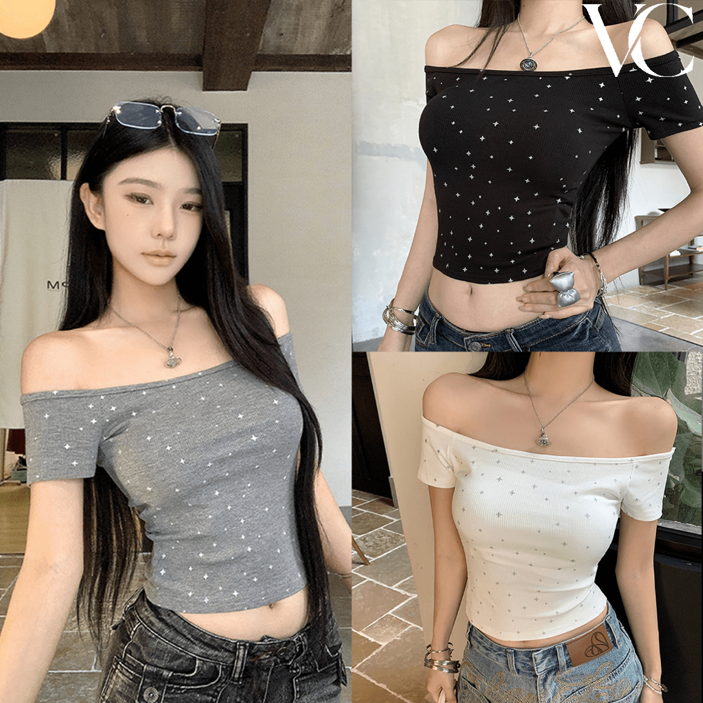 เสื้อแขนสั้นผู้หญิงสไตล์ลำลองเกาหลี ดีไซน์เปิดไหล่ ใส่สบาย ดูดีทุกโอกาส Y93