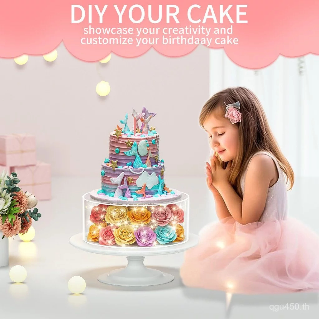 COD แท่นวางเค้กใสแบบวางซ้อนได้ กล่องรองฐานเค้ก ถาดแบ่งช่อง แท่นวางเค้กทรงกลมแบบเติมได้ - รูปที่ 2