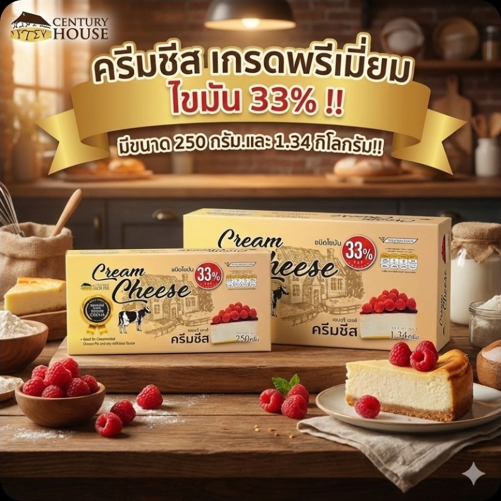 ❄️CenturyHouse เซ็นเชอรี่เฮาส์ ครีมชีส ขนาด 250 กรัม./1.34 กิโลกรัม.❄️⚠️《แพคสูญญากาศ》⚠️