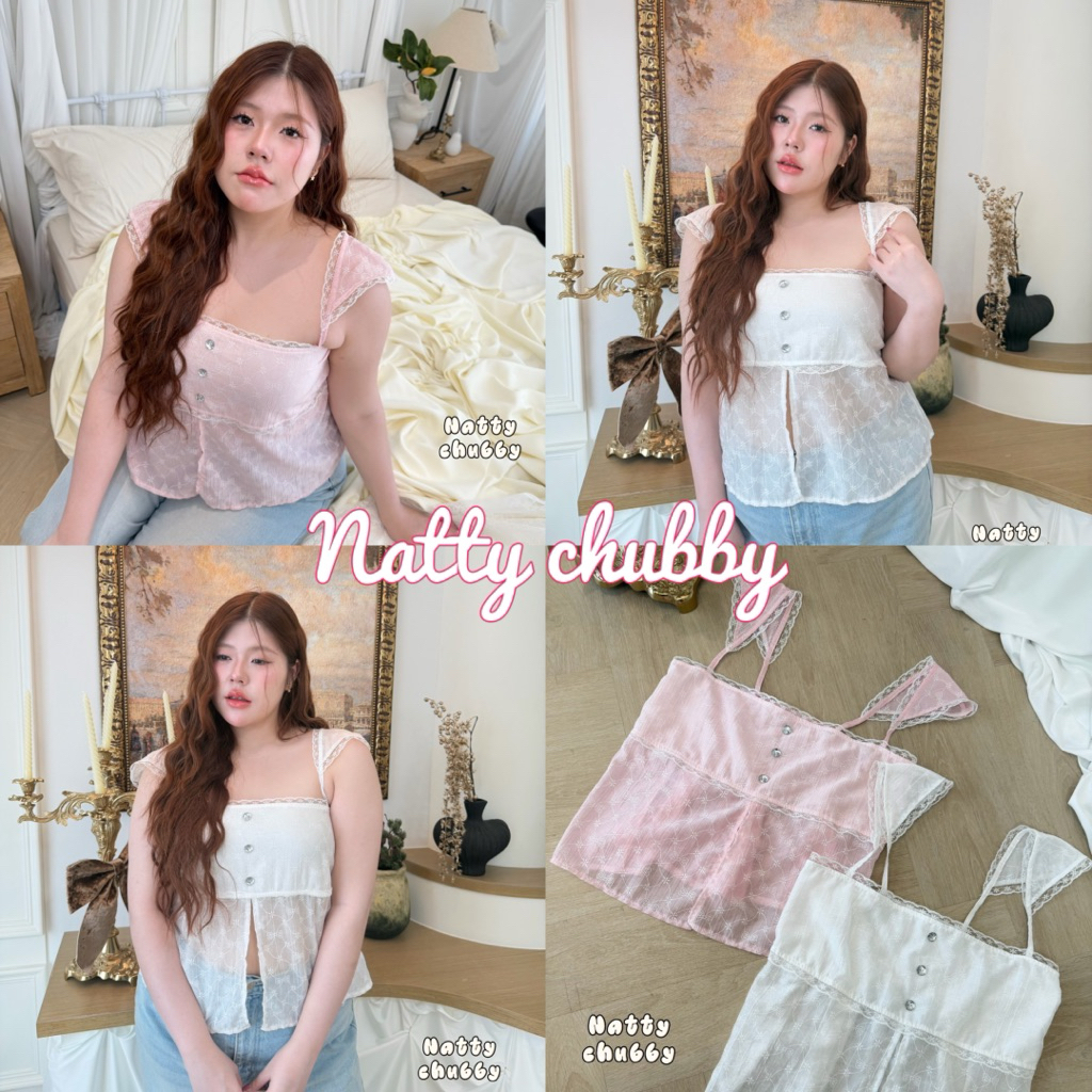 ส่งด่วน (NA)เสื้อสายเดี่ยว ผ่าหน้า แขนระบาย ผ้าโรซี่พิมพ์ลายโบว์ น่ารักมาก หวานมากสาวอวบไซด์ใหญ่ อก38-50 – โปรปัง