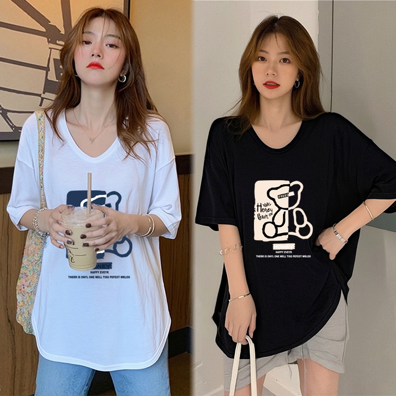 เสื้อยืดคนอ้วนไซส์ใหญ่ 40-90 สวยๆ oversize เสื้อผ้าพรางหุ่นสาวอวบ สไตล์​เกาหลีแฟชั่น เสื้อโอเวอร์ไซส์วินเทจ ลายการ์ตูน