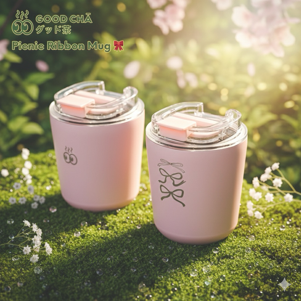 Goodcha 🩷🍵 👀 Picnic ribbon mug แก้วเก็บความเย็น, ถ้วยชงชา Goodcha Chawan, แก้ว babytritan, แก้ว I only drink good matcha
