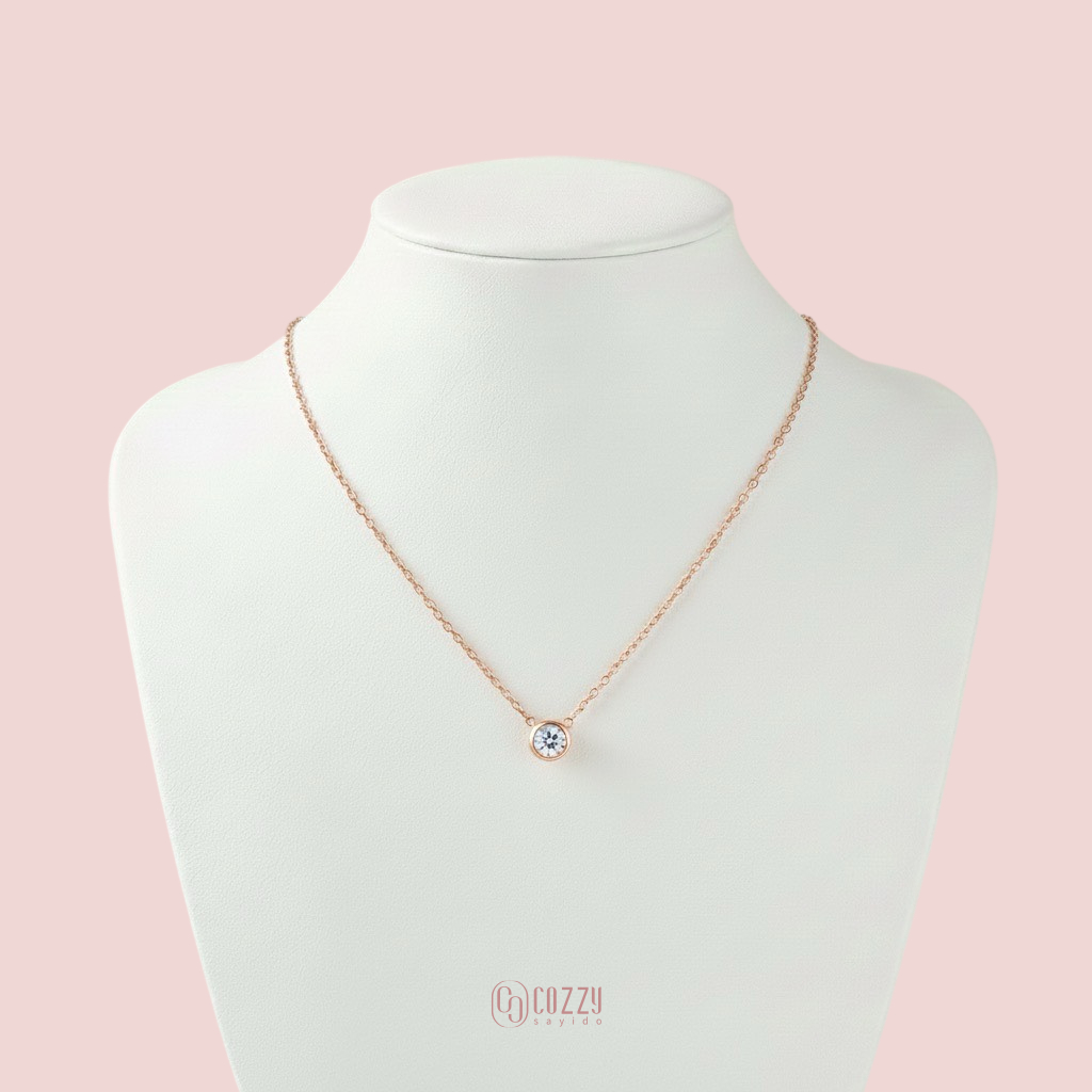 CozzySayido สร้อยคอจี้เพชรกลมครอบ มินิมอลน่ารัก เพชรCZเล่นแสงสวย ไม่ลอกไม่ดำใส่โดนน้ำหอม ลงทะเล