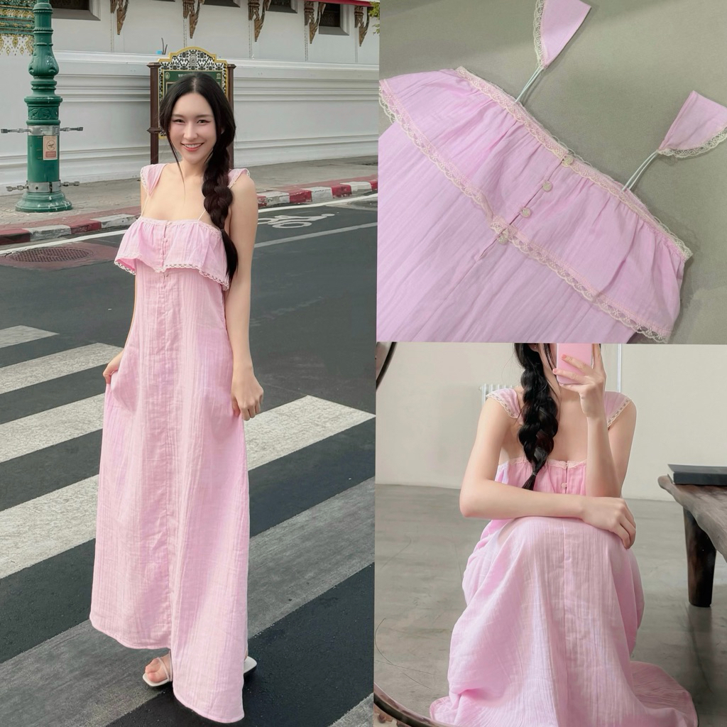 Salu bare pink (เดรสยาวสาลูสีชมพูอ่อน)