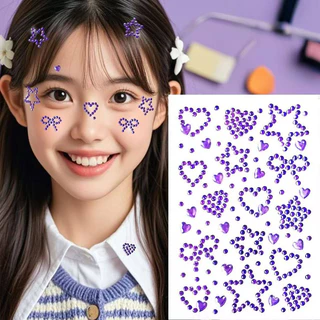สติกเกอร์รูปเพชรห้าดาว/รูปหัวใจ สติกเกอร์ตกแต่งใบหน้าสุดน่ารัก อุปกรณ์ตกแต่งแต่งหน้าบนเวทีสุดประณีตสำหรับเด็ก