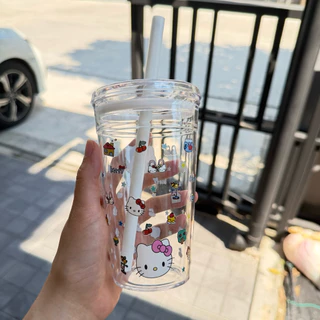 แก้วน้ำพกพา 450-500 ml พลาสติกtritan สกรีนลาย คิตตี้น่ารัก พร้อมส่ง