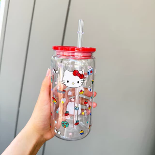 แก้วน้ำพกพา 450-500 ml พลาสติกtritan สกรีนลาย คิตตี้น่ารัก พร้อมส่ง