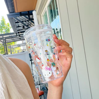 แก้วน้ำพกพา 450-500 ml พลาสติกtritan สกรีนลาย คิตตี้น่ารัก พร้อมส่ง