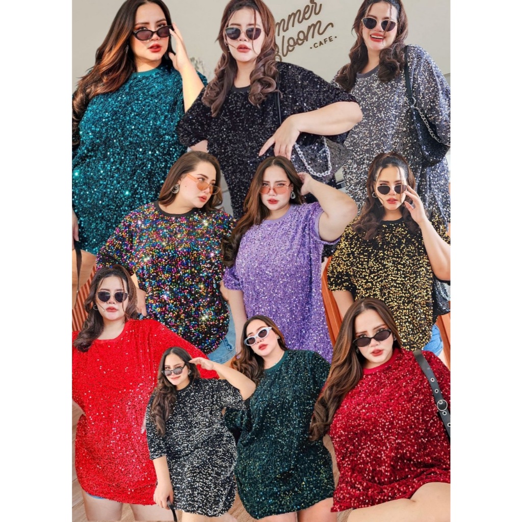 เสื้อยืดกลิตเตอร์ วิ้งๆ oversize โอเวอร์ไซส์ คอกลม ใส่ปาร์ตี้เล่นแสงสุดๆ (กรุณาอ่านไซส์ในรายละเอียดก่อนสั่งซื้อ)
