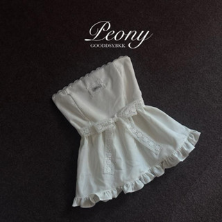 Gooddsy.bkk | Peony เสื้อเกาะอกระบายชายแต่งสายผูกโบว์ลูกไม้ค…