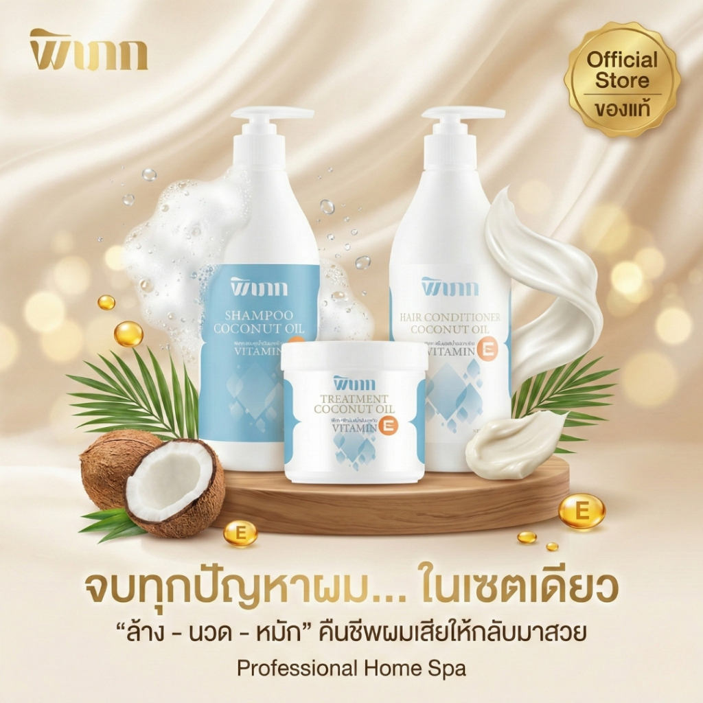 พิเภก เซตคู่ แชมพู+ครีมนวดมะพร้าว ลดผมขาดร่วง ฟื้นบำรุงผมเสีย ผมนุ่มลื่น ไม่พันกัน