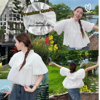เสื้อแขนพองสไตล์เจ้าหญิงทรงตุ๊กตา[ตัดเย็บซ่อนตะเข็บ]แต่งระบายฟูฟ่องน่ารักสุดๆ