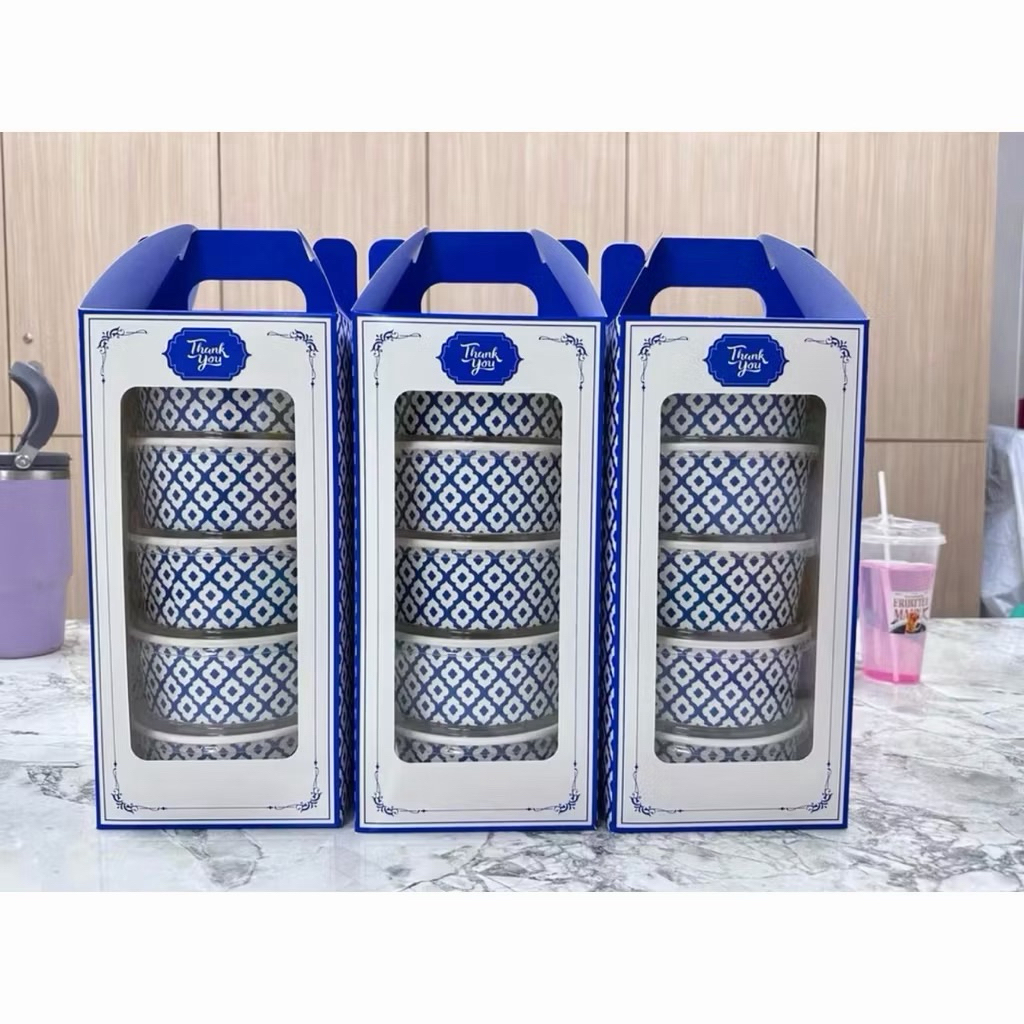 (ชุดเซ็ต10ชุด)ปิ่นโตกระดาษ+ถ้วยลายไทย 750 มล. (5ชั้น)