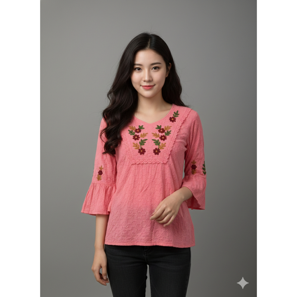เสื้อพร้อมลายปักที่อก ฟรีไซด์ 38-44