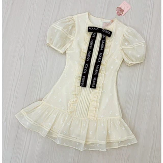(มี3XL) มี 2 สี Sister Me Dress เดรสสั้นผ้าชีฟองโบว์เย็บติด texture แต่งโบว์ฟร้อน Maria แขนสั้นตุ๊กตา มีซับใน ซิปหลัง